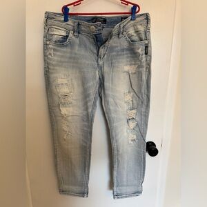 Silver Jeans Light Blue Distressed Boyfriend Jeans W32/L25